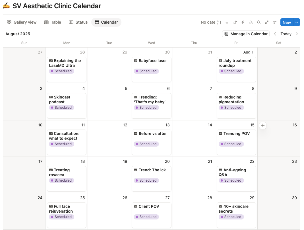 Notion page showing how Notion can be used as a content calendar.