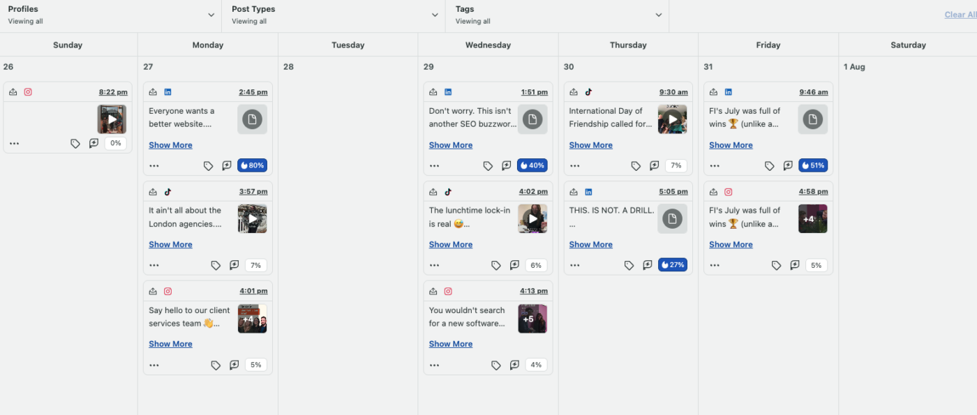 Sprout Social content calendar example