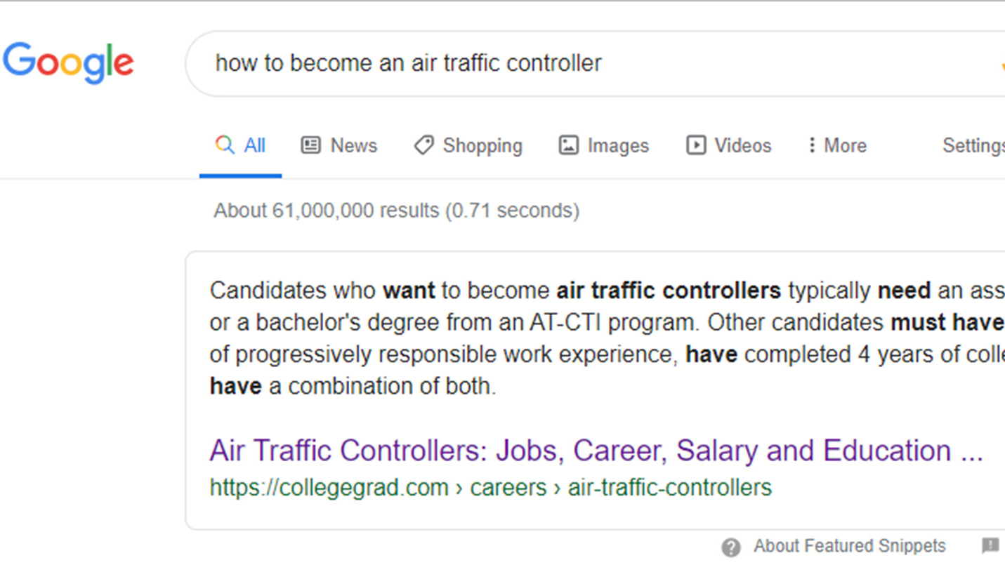Google search with featured snippet: